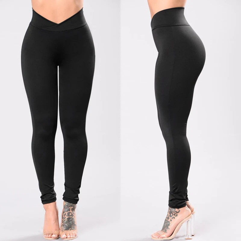 

Ladies Women Leggings Compression Fitness Solid High Waist Base Black Long Leggings