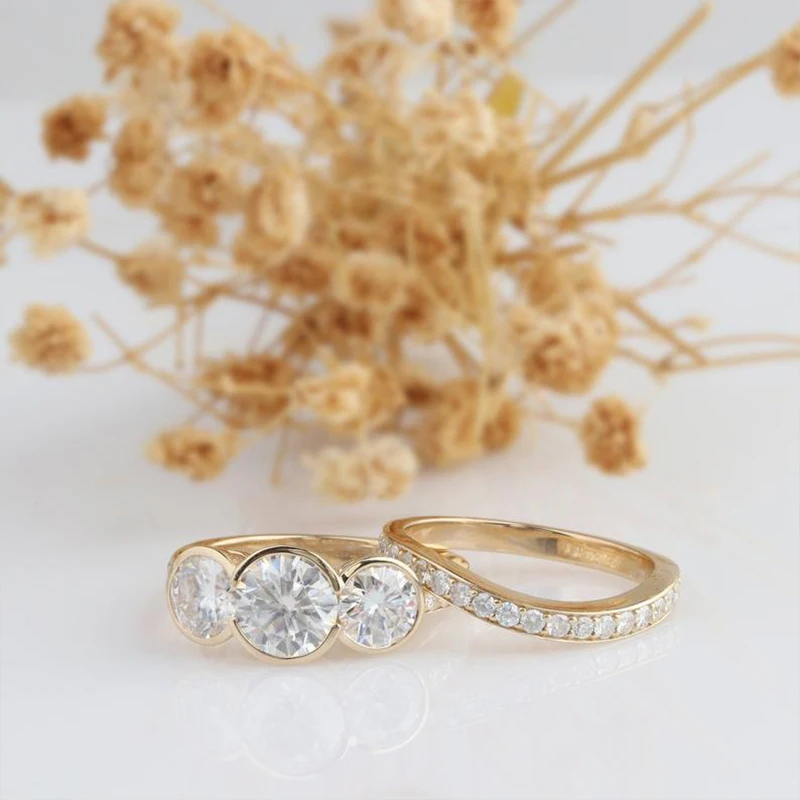 Veryins 14K 585 розовое золото 3.1CTW DEF цвет Moissanite ободок набор из трех камней Обручальное