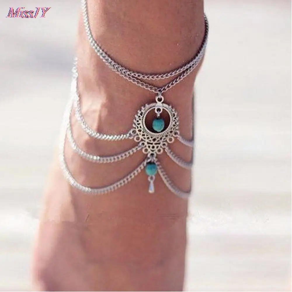 1 шт. шикарные Многослойные ножные браслеты с кисточками и цепочкой для ног
