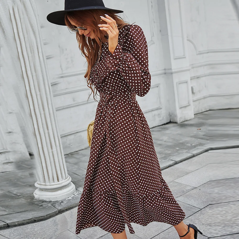 

Spring Dresses For Women 2022 Elegant Party Club Sexy Long Sleeve Dot Print Midi Dress Clothing Vestido Feminino Dropshipping