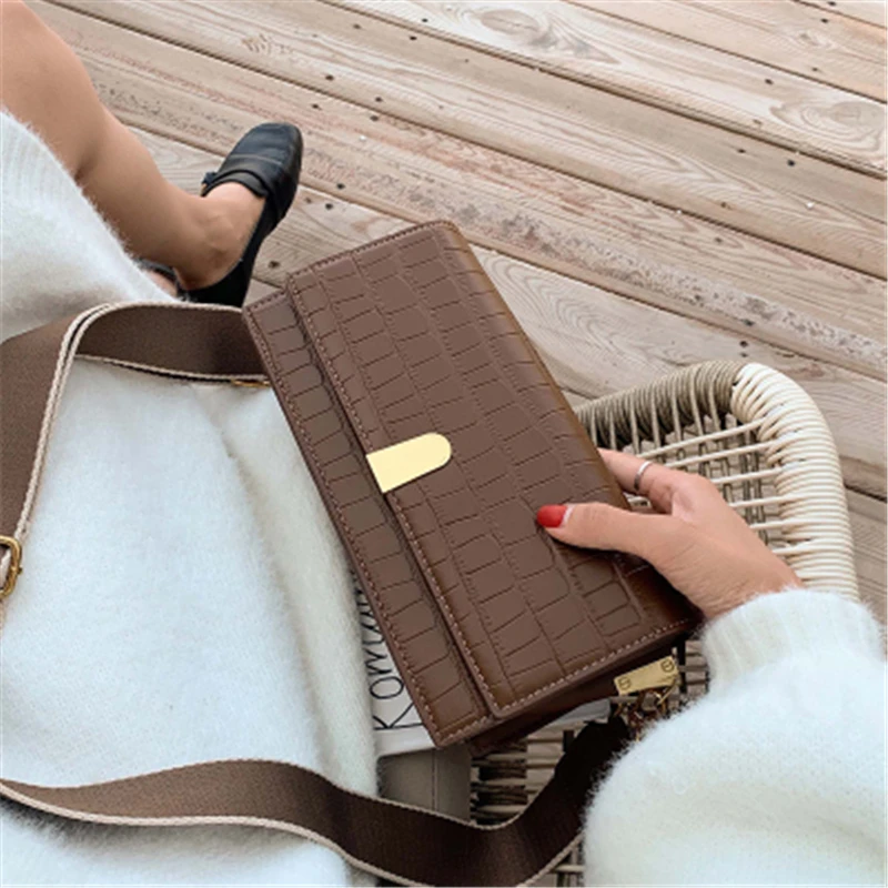 

High Quality Crocodile Shoulder Bag Rectangle Bag PU Leather Handbag Simple Crossbody Bags For Women Ladies Messenger Bags Retro