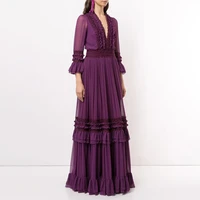 long skirt female over the knee temperament waist was thin seven quarter sleeves banquet dress heavy industry lace dress