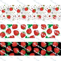 custom strawberry printed grosgrain foe elastic ribbon christmas wedding decoration diy bows materails ribbons 50 yards