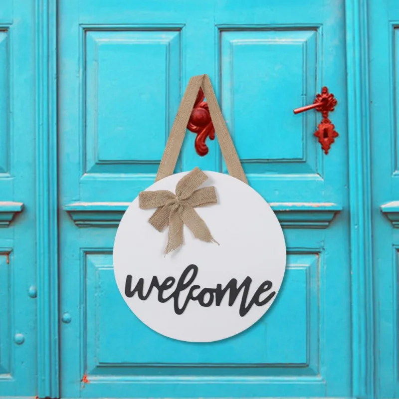 

Wood Hanging Sign Farmhouse Welcome Wreaths Round Porch Decorations For Home Decor Front Door Sign Rustic Decor Bowknot