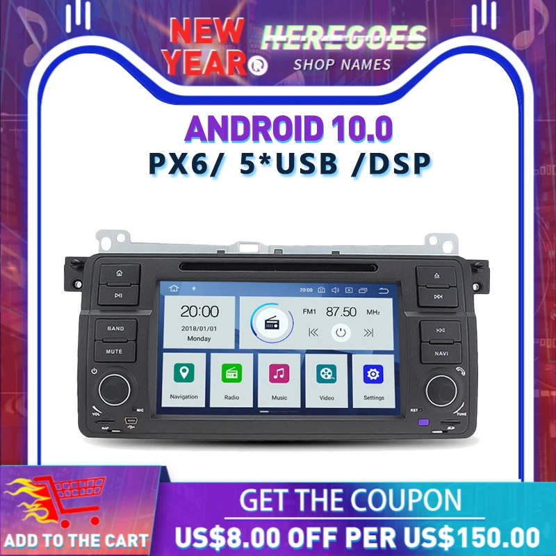 Автомобильный DVD плеер DSP PX6 IPS Android10.0 4 Гб + 64 Carplay RDS радио WiFi GPS карта Bluetooth для BMW 3 E46