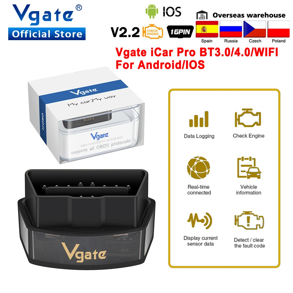 Автомобильный диагностический сканер Vgate iCar Pro elm327 obd2 wifi беспроводной для IOS/Android |