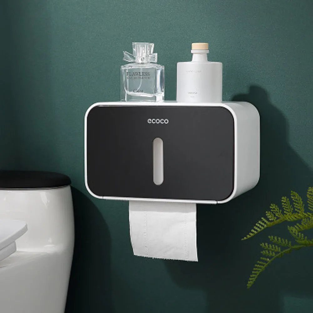 

Toilet Paper Holder Towel Wall Mounted Storage Box Bathroom Accessories Tray Roll Tube Punch-Free Double-Layer