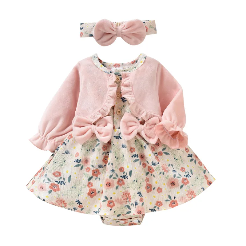

pudcoco 2pcs Sweet Newborn Outfits Ruffles Long Sleeve Floral Patchwork Romper Dress+Headband Bow Decor Clothes Set Baby Girls