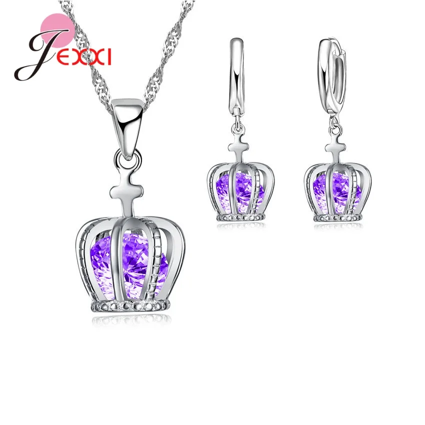 

New Arrival 925 Sterling Silver Fashion Jewelry Cross Crown Jewelry Sets Top Sale Crowns Necklace Earrings Big Promotion