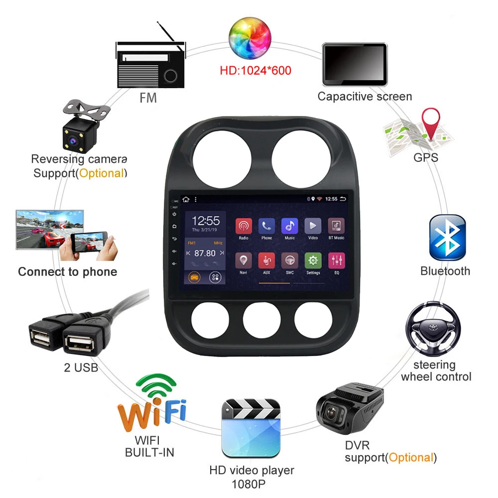 Автомобильный DVD для JEEP Compass Patriot autoRadio 2009 2010-2016 Android 8 1 9 "Мультимедийная система