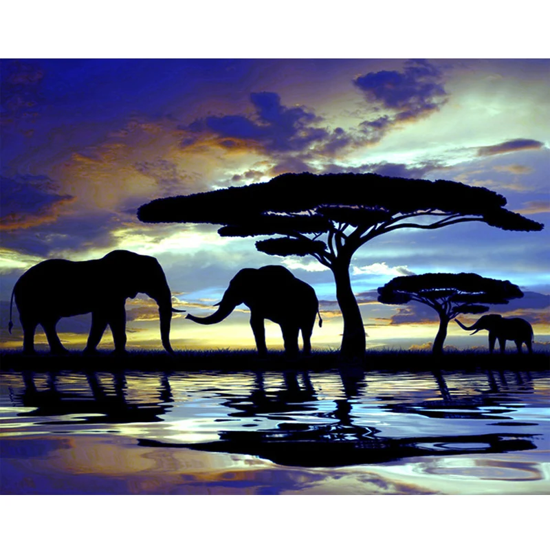 Картина из страз восход солнца слон 5D сделай сам алмазная живопись Африканское