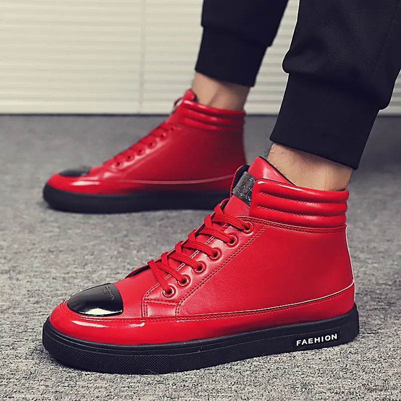 Модные уличные кожаные красные туфли zapatos De Hombre черные повседневная обувь