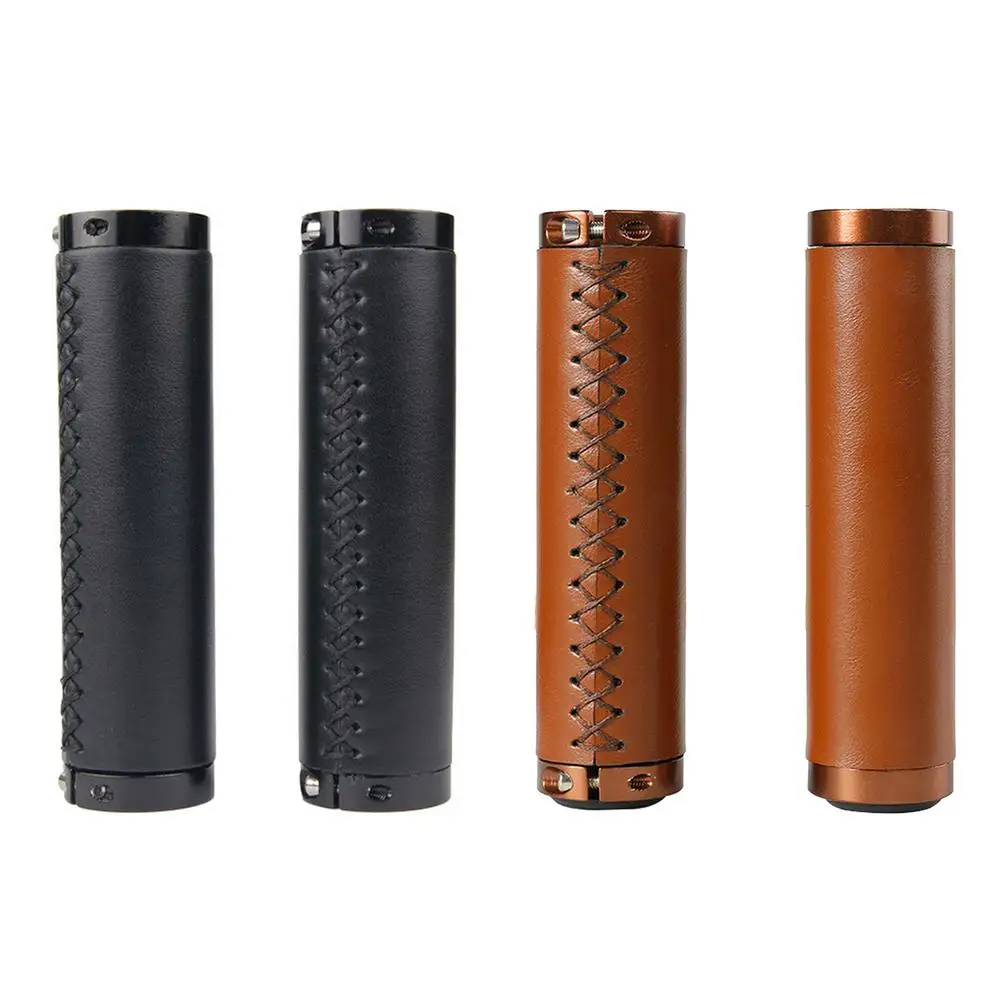 

1 Pair Bicycle Grip Cover Leather Vintage Bicycle Handlebar Grips Shock Absorption Non-skid Retro Bike Fixed Gear Handle