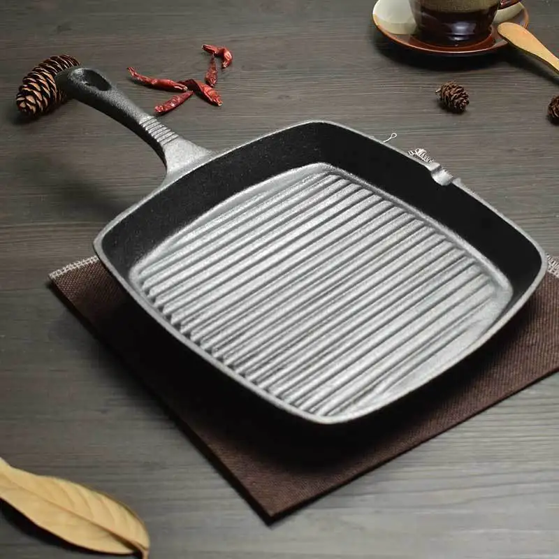 Чугунный жареный горшок для стейка домашний Сковорода в полоску специальный без