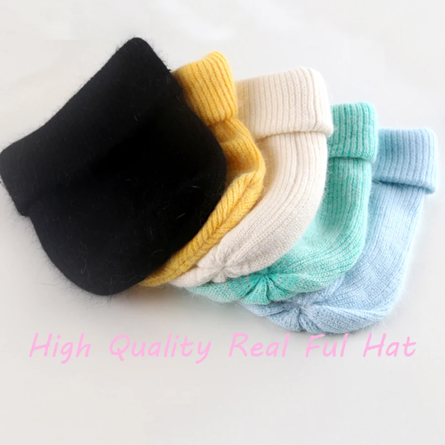 Зимние женские вязанные шапки из кроличьего пуха|Женские Skullies и шапочки| |