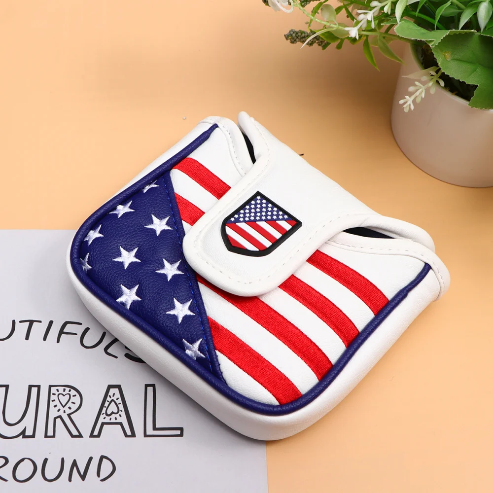 

Mallet Putter Covers Headcover PU Leather USA Flag Style Square Club Head Cover Head Cover