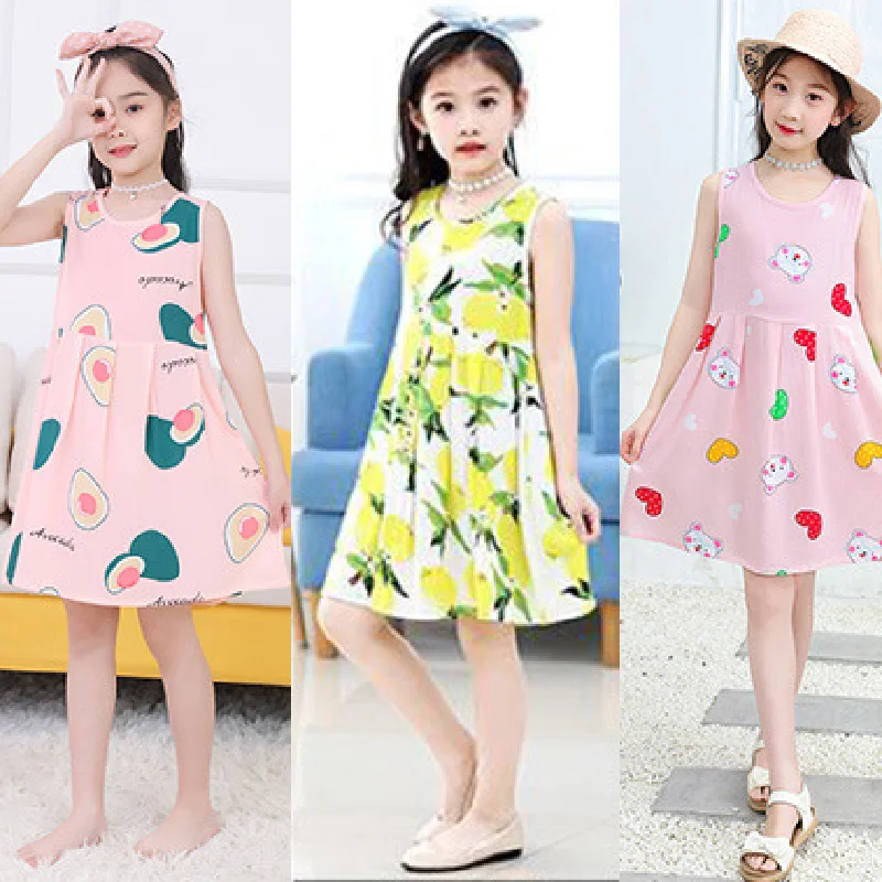 

1 2 3 4 5 6 Years Casual Summer Dress Teen Baby Girl Cute Infantile Sleeveless Cotton Child Avocado Kid Clothing Princess Dress