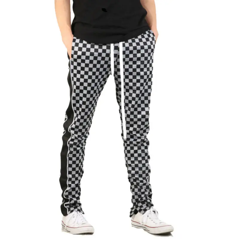 2019 новейшие мужские узкие спортивные штаны светильник клетчатые эластичные