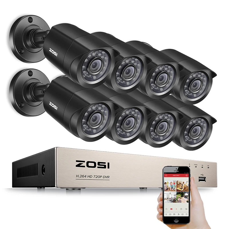 ZOSI 8CH CCTV система HD-TVI DVR комплект 8 шт 720 p/1080 p Домашняя безопасность Водонепроницаемая наружная камера ночного видения комплект видеонаблюдения