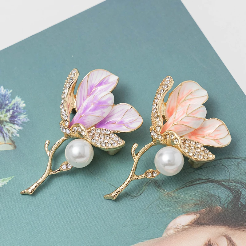 RHao Романтические Розовые фиолетовые броши в форме цветка папука для женщин