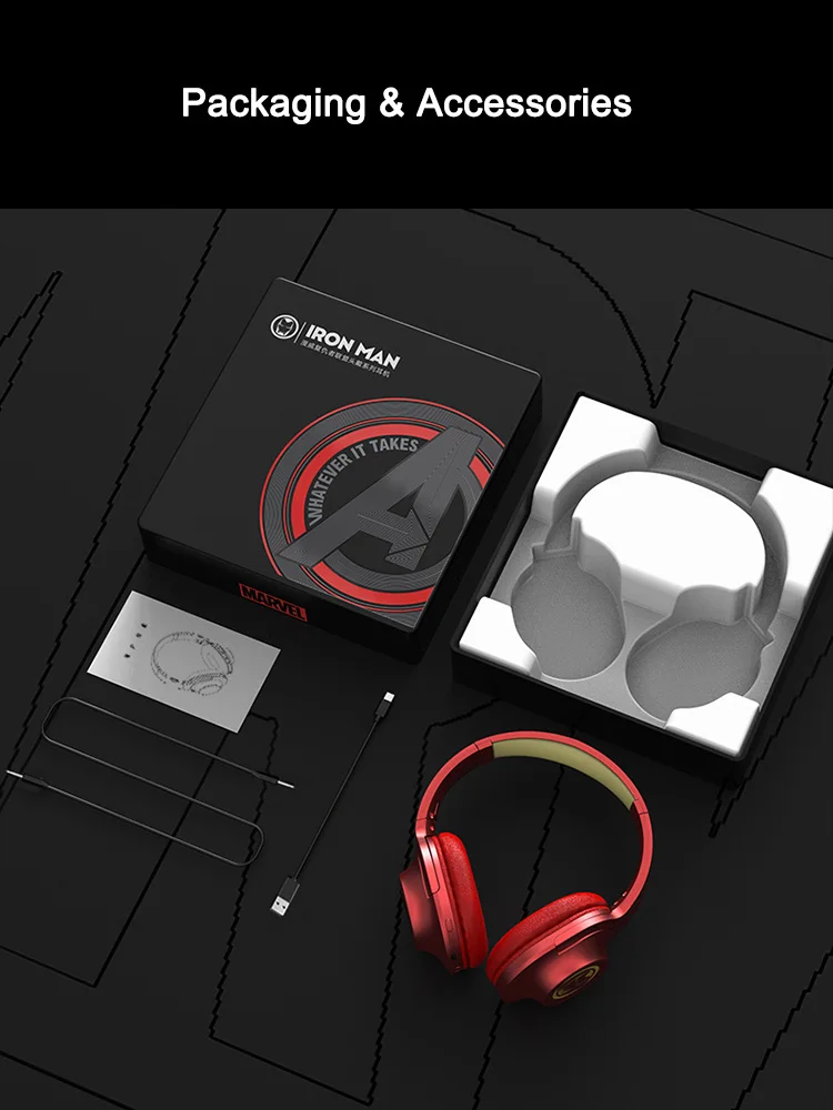 Сертифицированные наушники Marvel Bluetooth V5.0 &quotЖелезный человек&quot Беспроводные