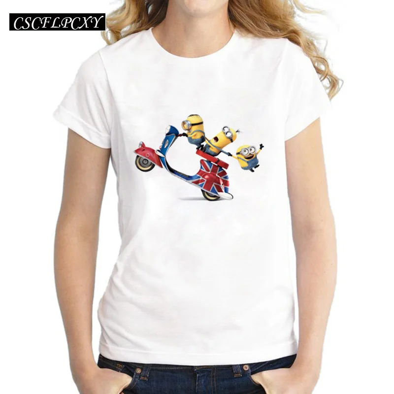 Азиатский размер Смешные Миньоны дизайн женская футболка короткий рукав