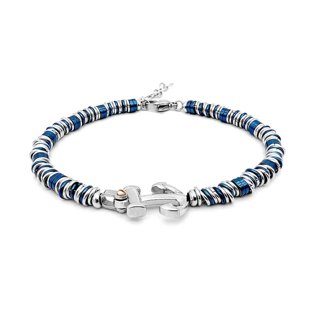 

Runda Blue Beaded Bracelet For Men 22Cm Anchor Stainless Steel Accessories Handmade Couples Fashion Jewelry Gifts