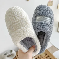 winter furry cotton slippers women soft plush slides female man fluffy hairy warm shoes home indoor outdoor couples flat slipper