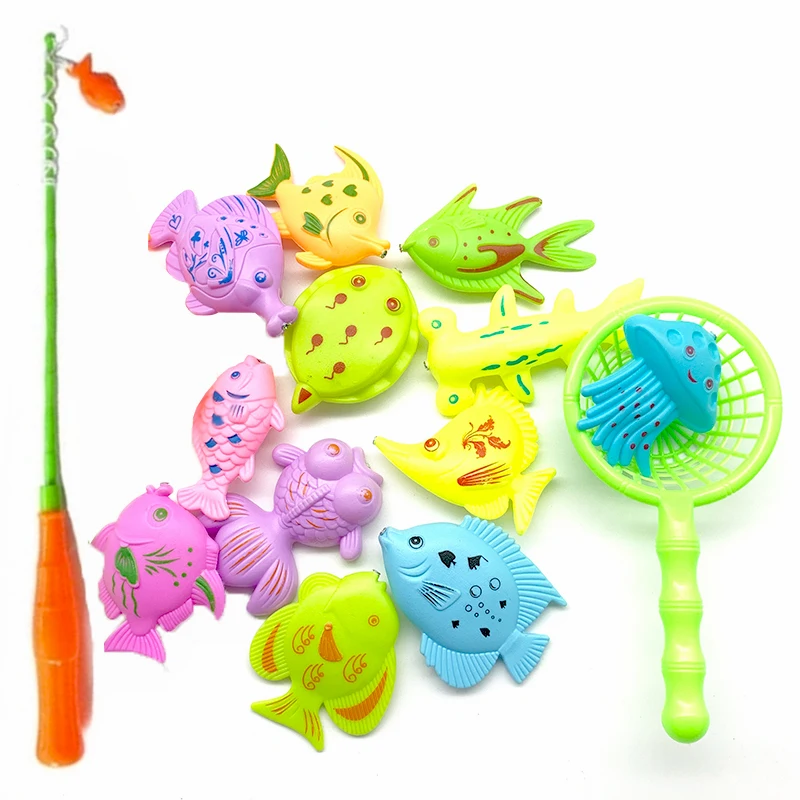 

Children's 14pcs/Set Magnetic Fishing Parent-child interactive Toys Game Kids 1 Rod 1 net 12 3D Fish Baby Bath Toys outdoor toy