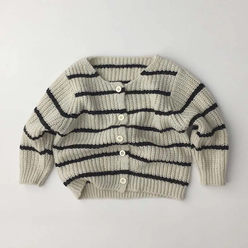 

Spring Autumn Kids Clothes Long Sleeve Knitted Jacket Korean Loose Tops For Boys and Girls Cardigans Stripe Sweater