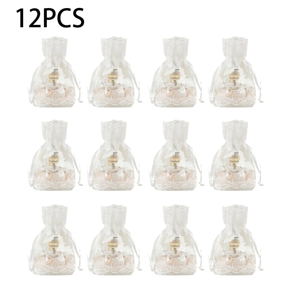 

Gift Bags Drawstring Storage For Wedding Party Valentine's Day 12Pcs Organza Candy Jewelry White High Quality Pouches