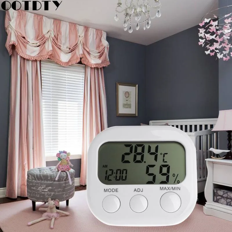 Digital LCD Thermometer Humidity Meter Hygrometer Max Min Air Temperature Clock | Инструменты