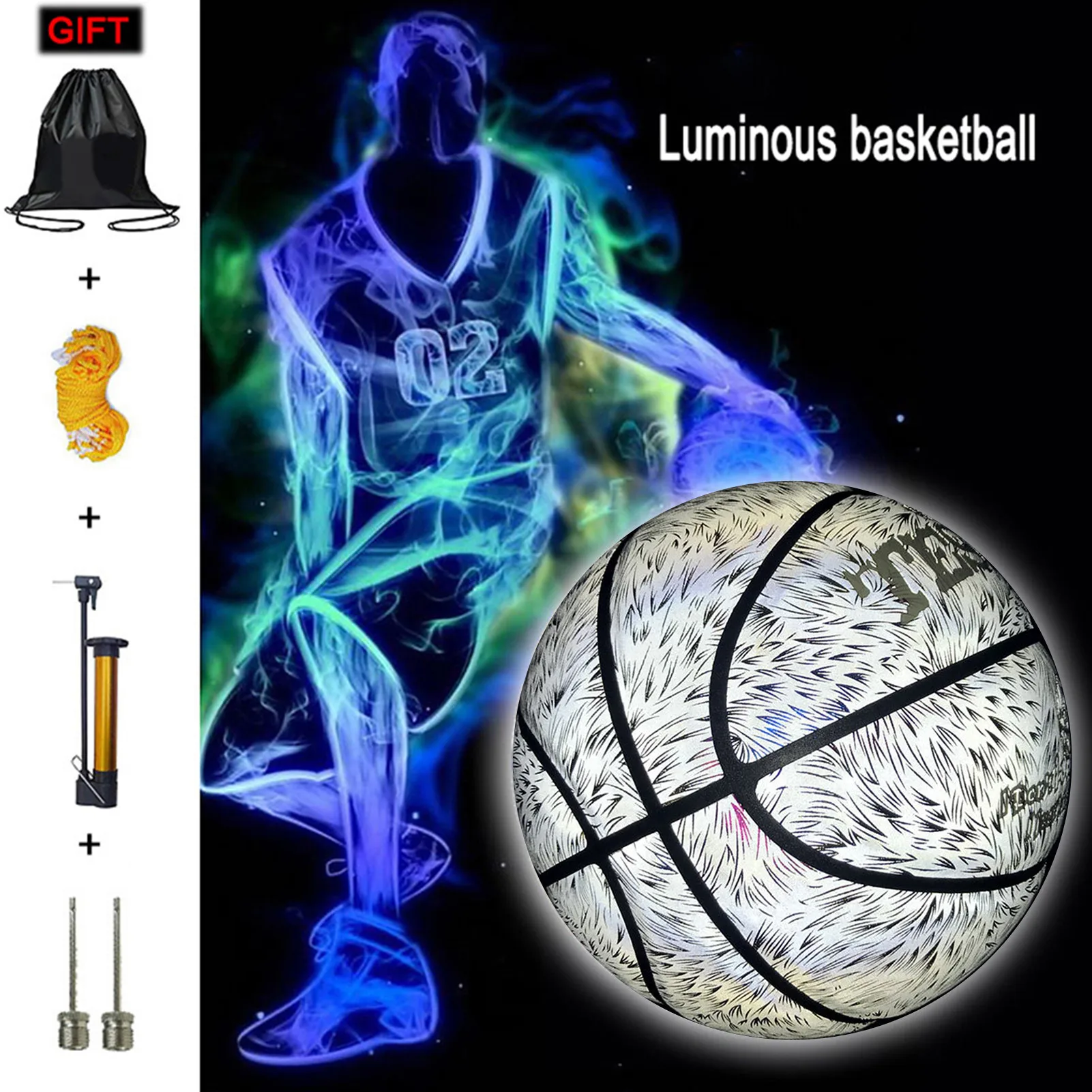 

Holographic Reflective Basketball Sport Wear-Resistant Luminous Night Light Ball Basketball Glowing Basketball Ball With Bag Pin