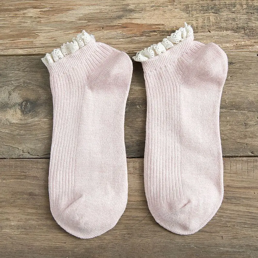 1 Pair Fashion Lace Ruffles Solid Soft Cotton Women Socks Summer Autumn Cute Socks Sweet Princess Girl Cozy Lovely Frilled Socks