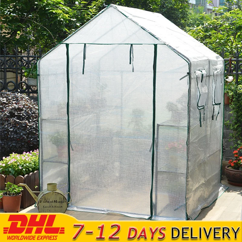 Outdoor Garden Greenhouses Flower Plant Keep Warm Shelf Roof Greenhouse for Garden Shed Durable PVC Plastic Cover Roll-up Zipper