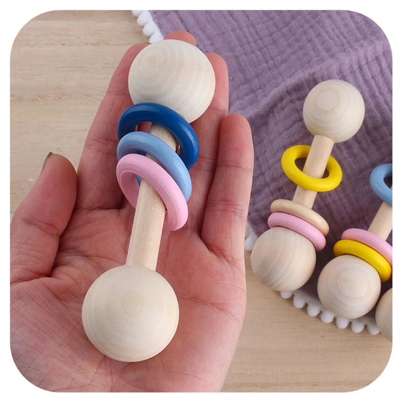 

4PCS Baby Teether Wooden Rattle Wood Teething Ring Gym Montessori Stroller Toy 425F