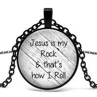 jesus is my rock this is how i roll letter cabochon glass pendant necklace jewelry accessories for womens mens fashion gifts