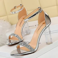 9 5cm high heels crystal sandals bling silver black heels 2021 summer women suede pumps lady plus size 43 wedding bridal shoes