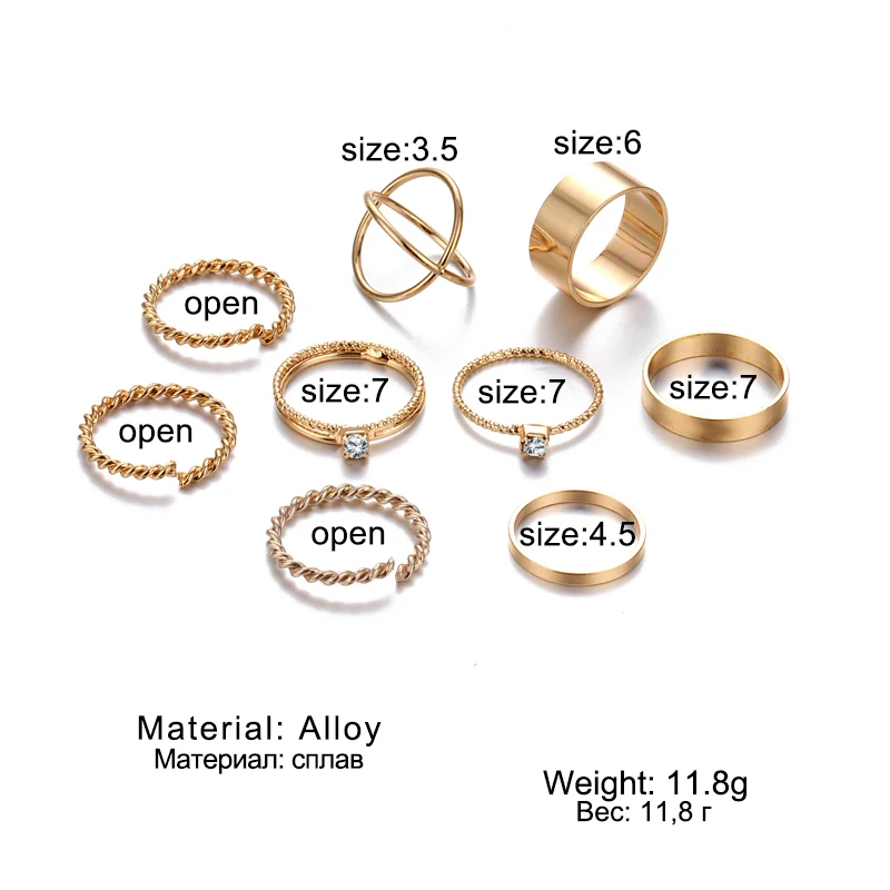 

Minimalist Gold Sliver Rings Set For Women 2019 Punk Geometric Crystal Round Twist Knuckle Ring Female Fashion Finger Jewelry
