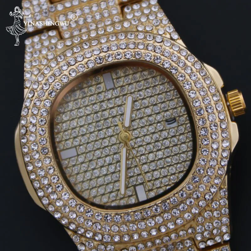 Роскошные мужские часы золотого и серебряного цвета в стиле хип хоп ожерелье