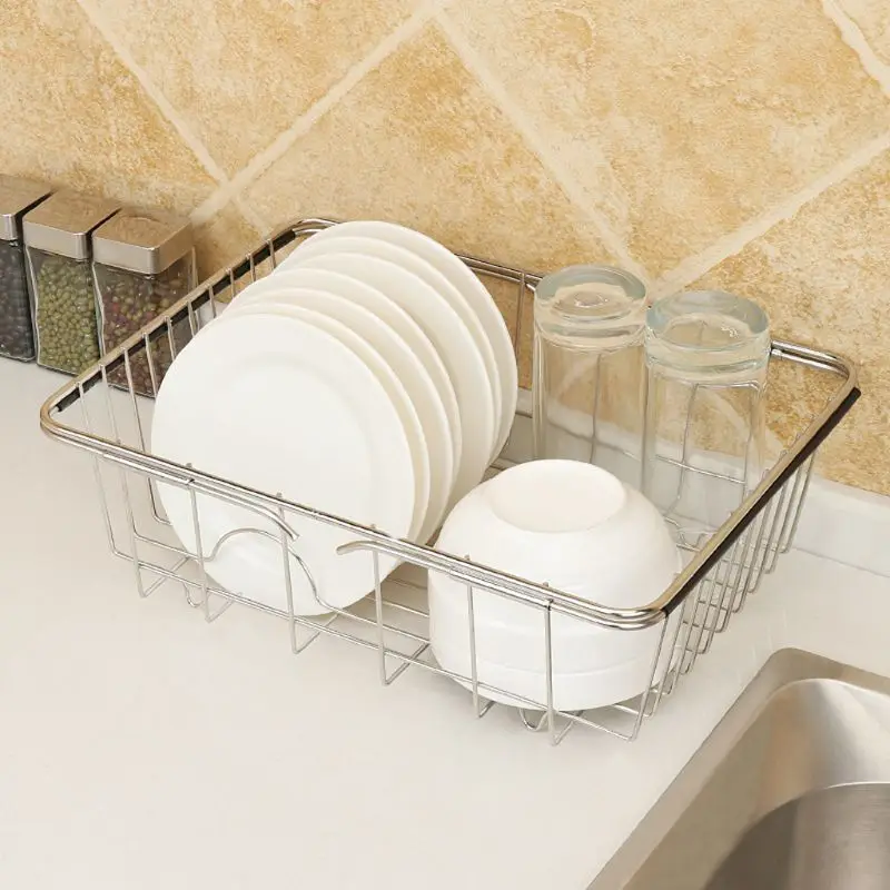 Stainless Steel Sink Drain Basket Expandable Dish Drying Rack Rustproof Drainer Fruit Bowl Holder Home Kitchen Kit | Дом и сад