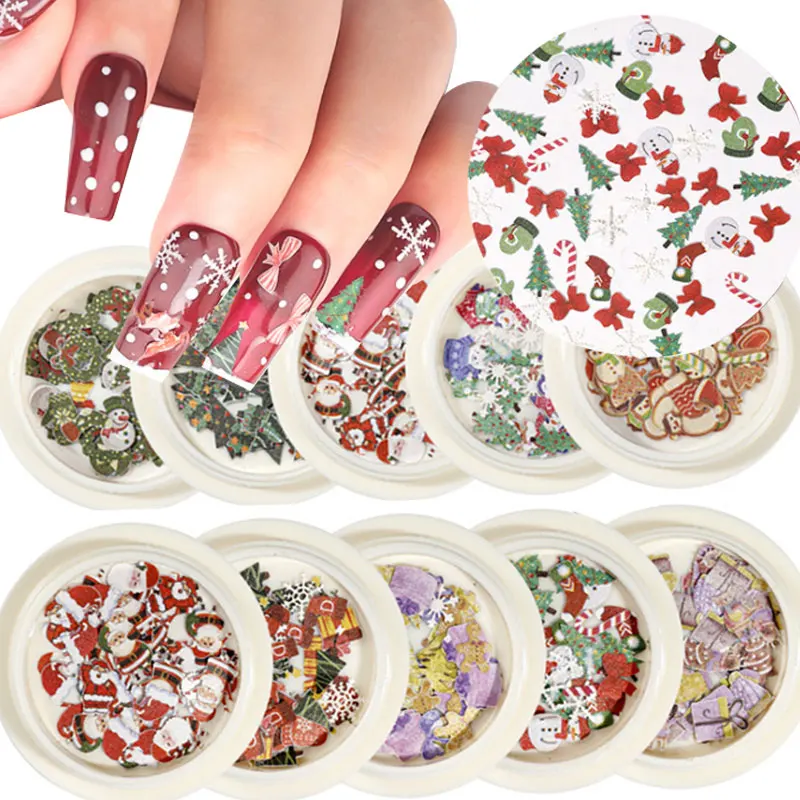 

3D Christmas Series Wood Pulp Piece Nail Art Decoration Accessories Manicure Snowflake Snowman Shape Manicure Art Decal