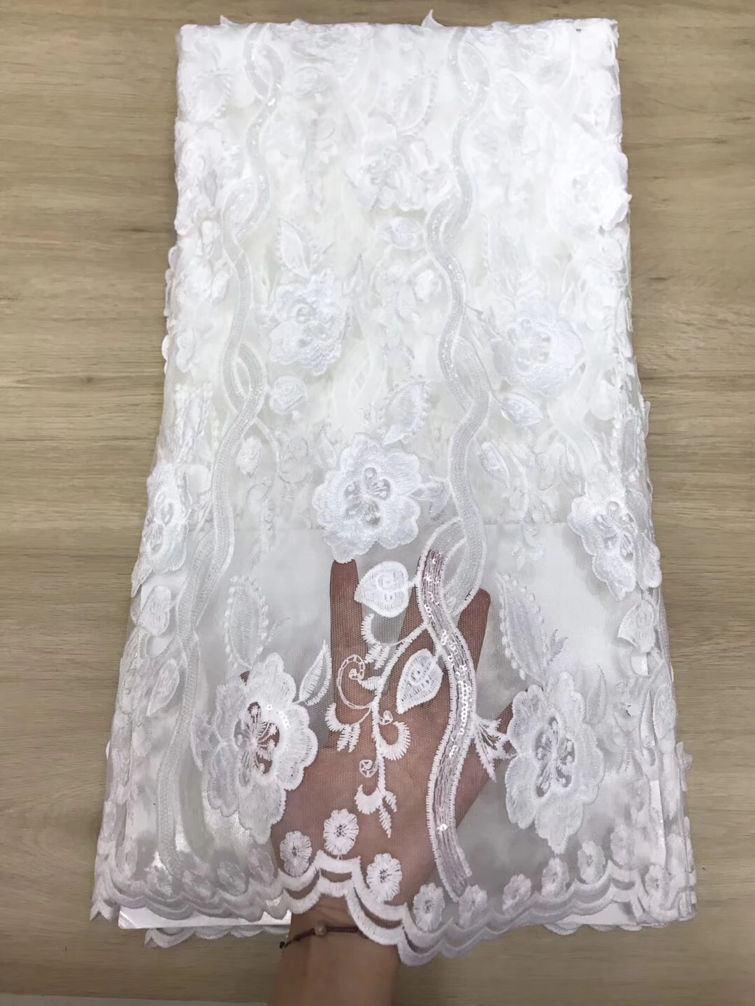 Вышитая Тюлевая ткань африканский тюль кружевная с блестками белый свадебный