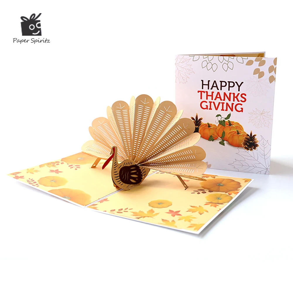 

3D Pop Up Thanksgiving Day Turkey Card Handmade Thanks Greeting Cards Birthday Gift Invitation Thank You Christmas Postcard