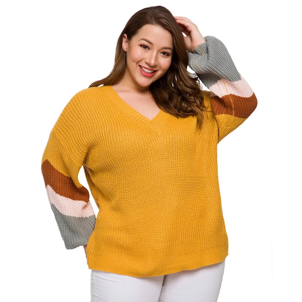 2019 длинный свитер с v-образным вырезом цвет мм осенний и зимний большого размера |