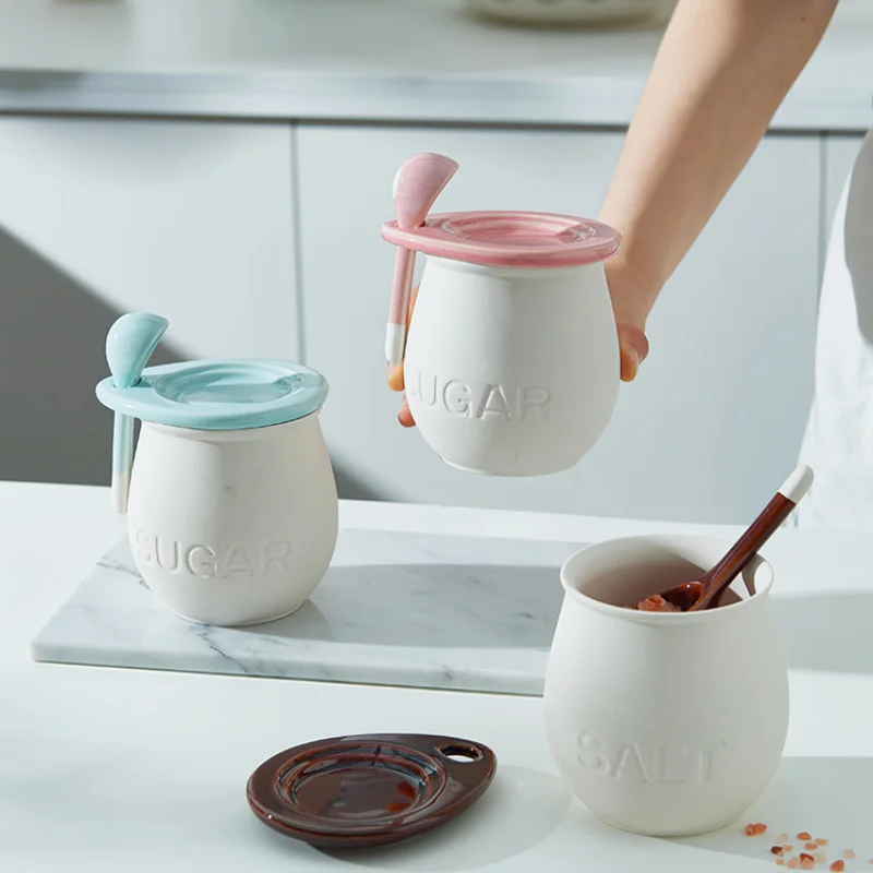 

Cute White Ceramic Spice Jar Set With Spoon Condiments Salt Shaker Spices Organizer Kitchen Azucarero Kitchen Things Ed50sj