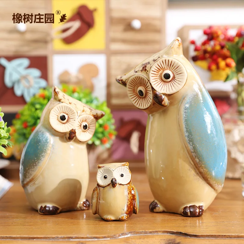 CREATIVE FAMILY OWL CORUJA CERAMICA OWL FIGURINES HOME DECOR HANDICRAFT CRAFTS ROOM WEDDING DECORATION PORCELAIN ANIMAL FIGURINE