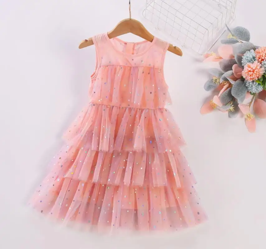 Retail Summer Baby Fashion Printed Cake Dress Princess Kids Sweet Clothing 3-8T |