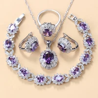 jewelry sets wedding engagement accessories silver 925 natural purple crystal clip earrings pendant charm bracelet and ring sets