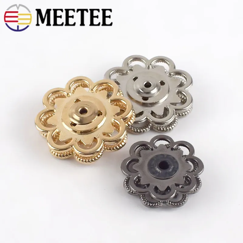 Meetee 10pcs 22mm/25mm High quality Metal Snap Buttons Female Coat Invisible Buckle Flowers Decor Button DIY Sew Accessory|button snap|coat